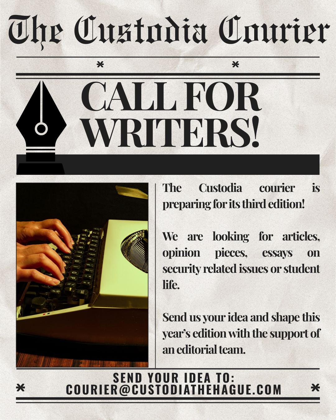 Custodia Courier looking for writers!